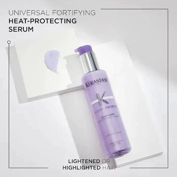 Kérastase Cicaplasme heat-protecting hair serum for damaged, lightened, or highlighted hair, suitable for all hair types and textures.