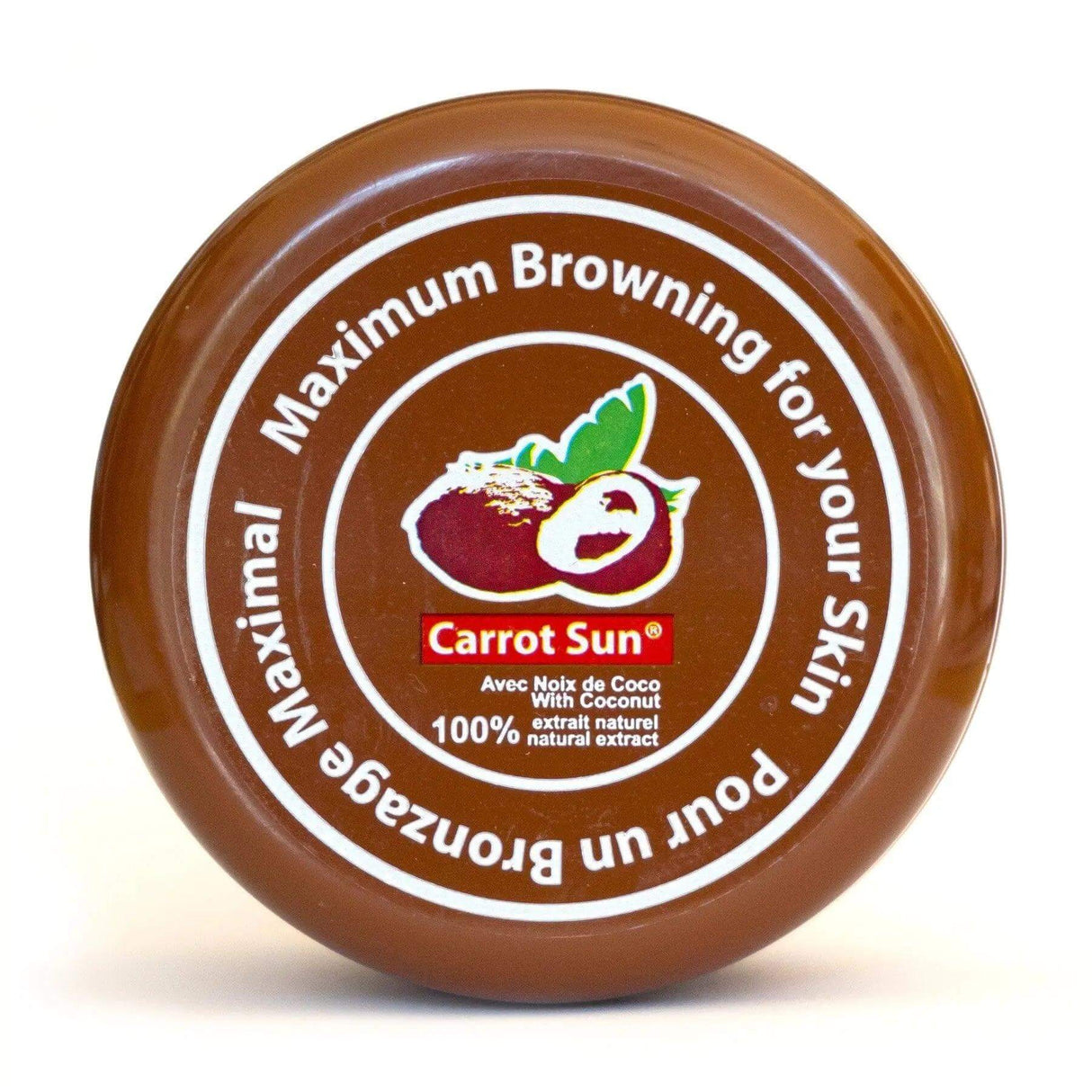 Carrot Sun Coconut Cream jar for maximum skin browning, enriched with natural coconut extract, 350ml.