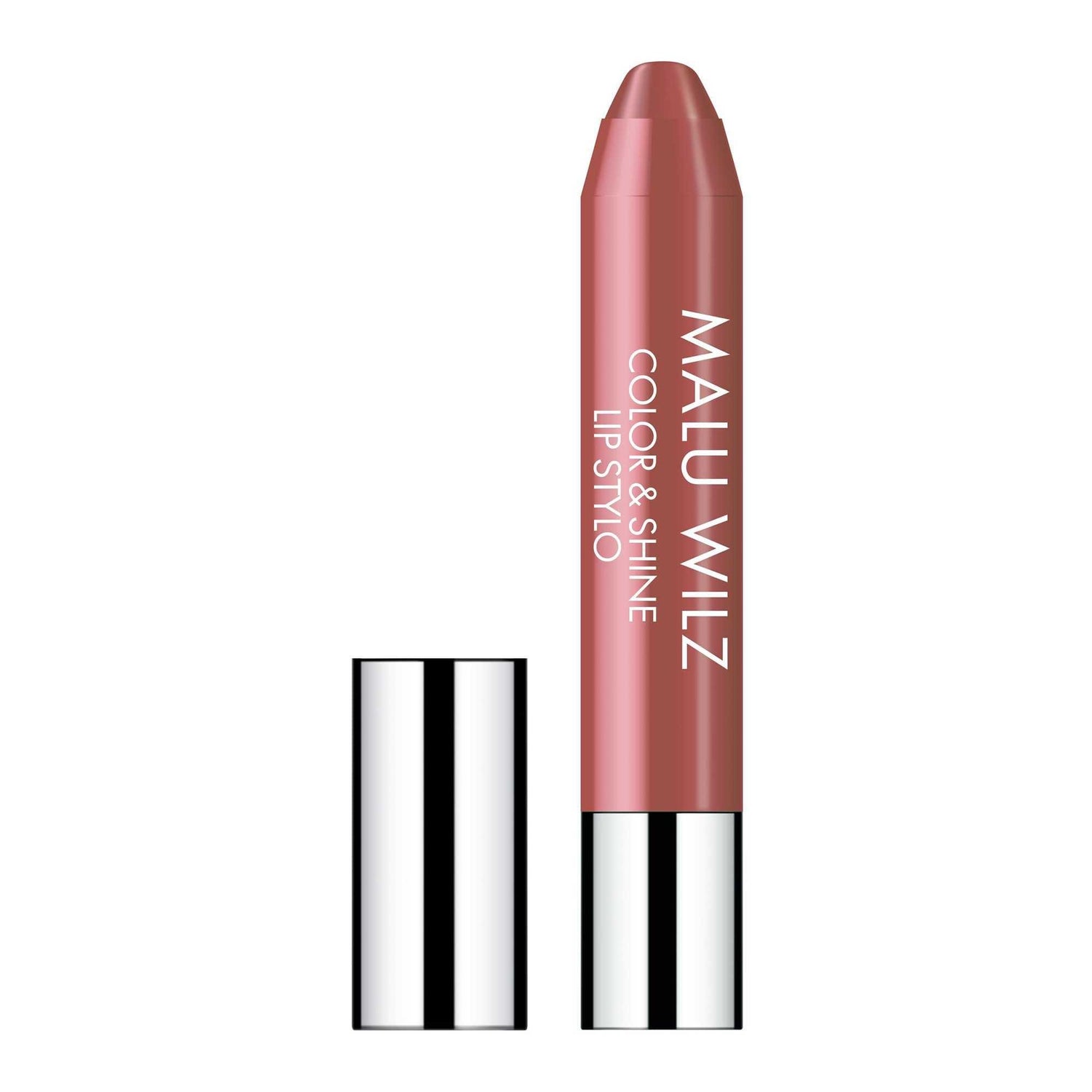 Malu Wilz Color & Shine Lip Pencil in sleek case, multifunctional makeup for long-lasting color and glossy finish.