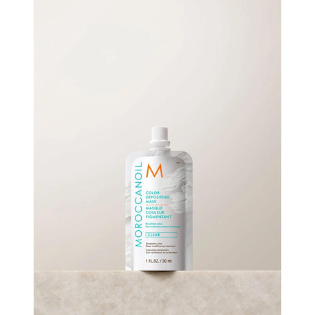 Moroccanoil Color Depositing Mask 30ml in white packaging with argan oil for vibrant hair color and conditioning.