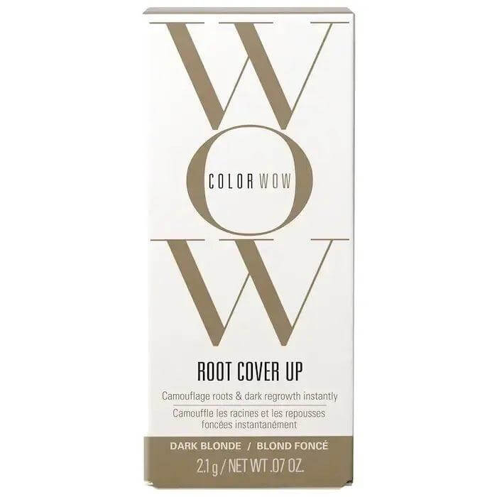 Color Wow Root Coverup Powder packaging for concealing grays and roots, suitable for straight, wavy, curly, coily hair types.