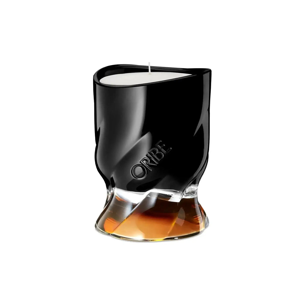 Côte d'Azur Scented Candle by Oribe in sleek black glass holder, with notes of bergamot, sandalwood, and amber for a luxury aroma.