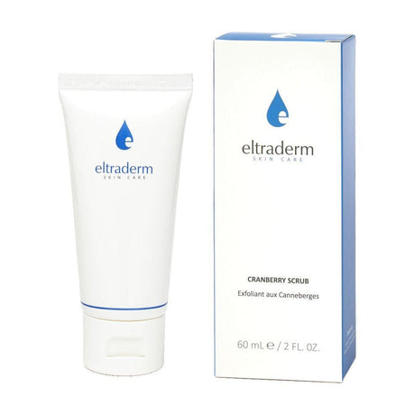 Eltraderm Cranberry Scrub tube and box, 60 mL, for radiant and smooth complexion with antioxidant-rich formula.