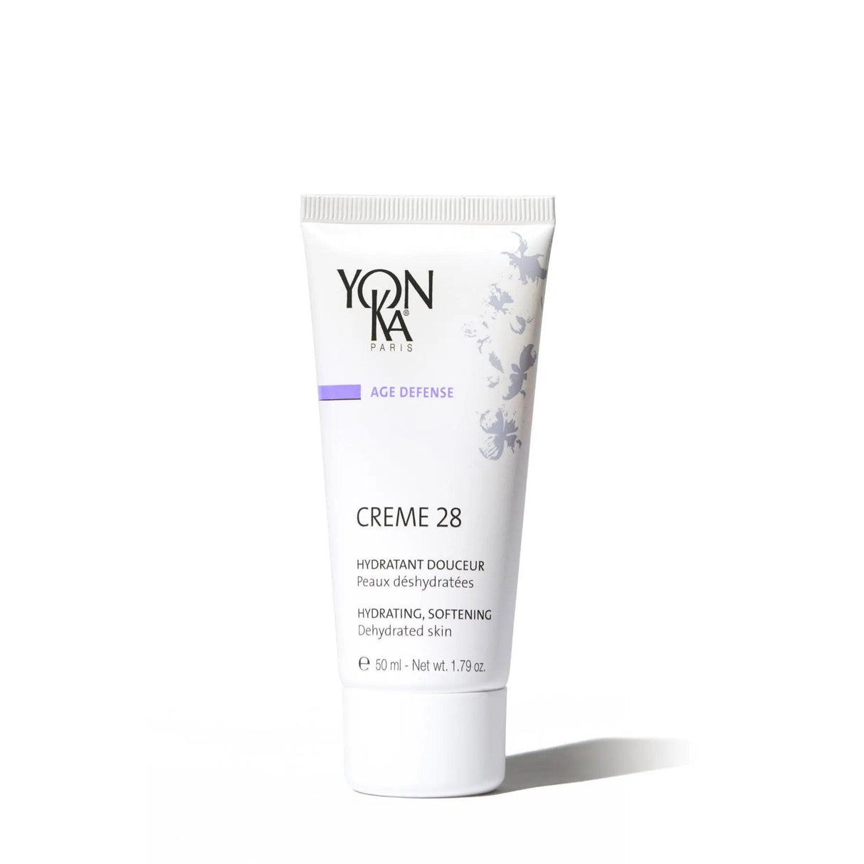 Yonka Creme 28 hydrating face cream tube, suitable for all skin types, addressing dryness and dullness, 50 ml.
