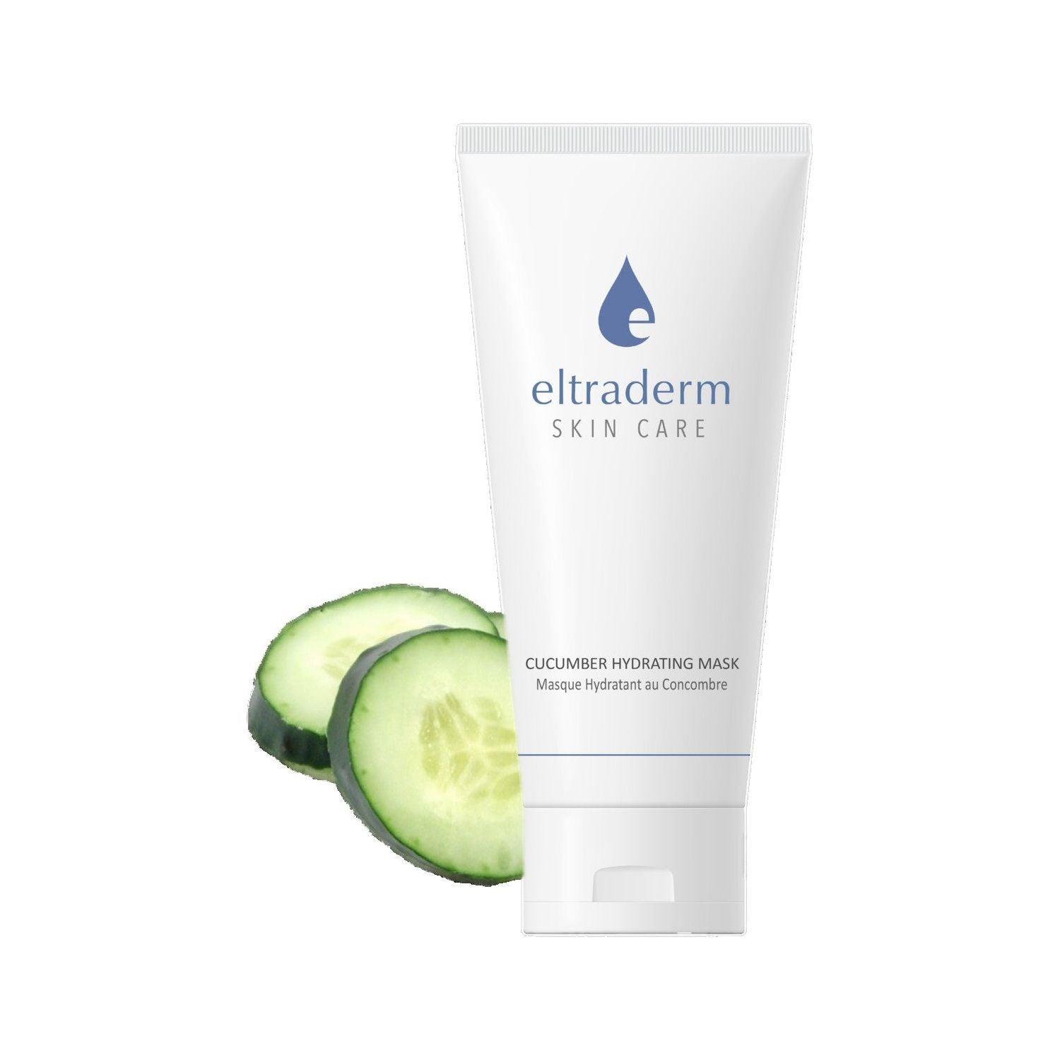 Cucumber Hydrating Mask tube with cucumber slices, providing soothing hydration and moisture restoration for irritated skin.