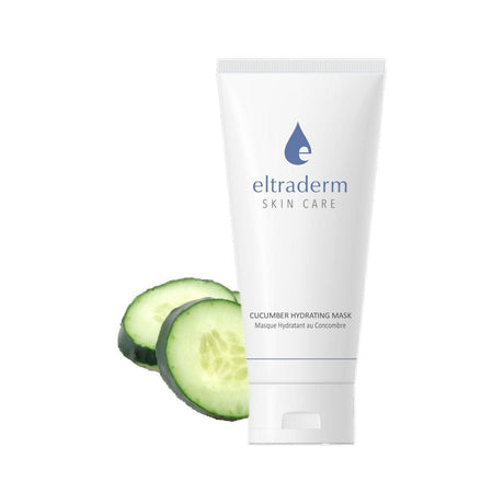 Cucumber Hydrating Mask tube with cucumber slices, providing soothing hydration and moisture restoration for irritated skin.