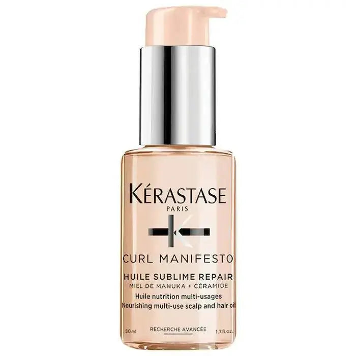 Kérastase Curl Manifesto Huile Sublime Repair Hair Oil bottle for nourishing and repairing curly hair.