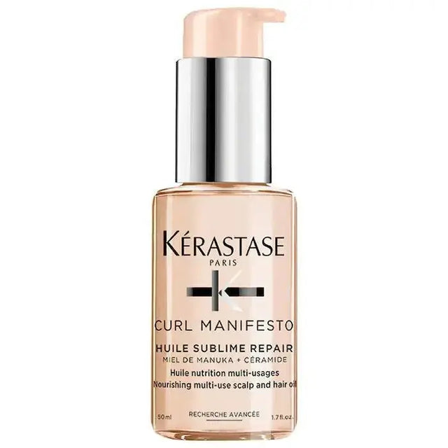 Kérastase Curl Manifesto Huile Sublime Repair Hair Oil bottle for nourishing and repairing curly hair.