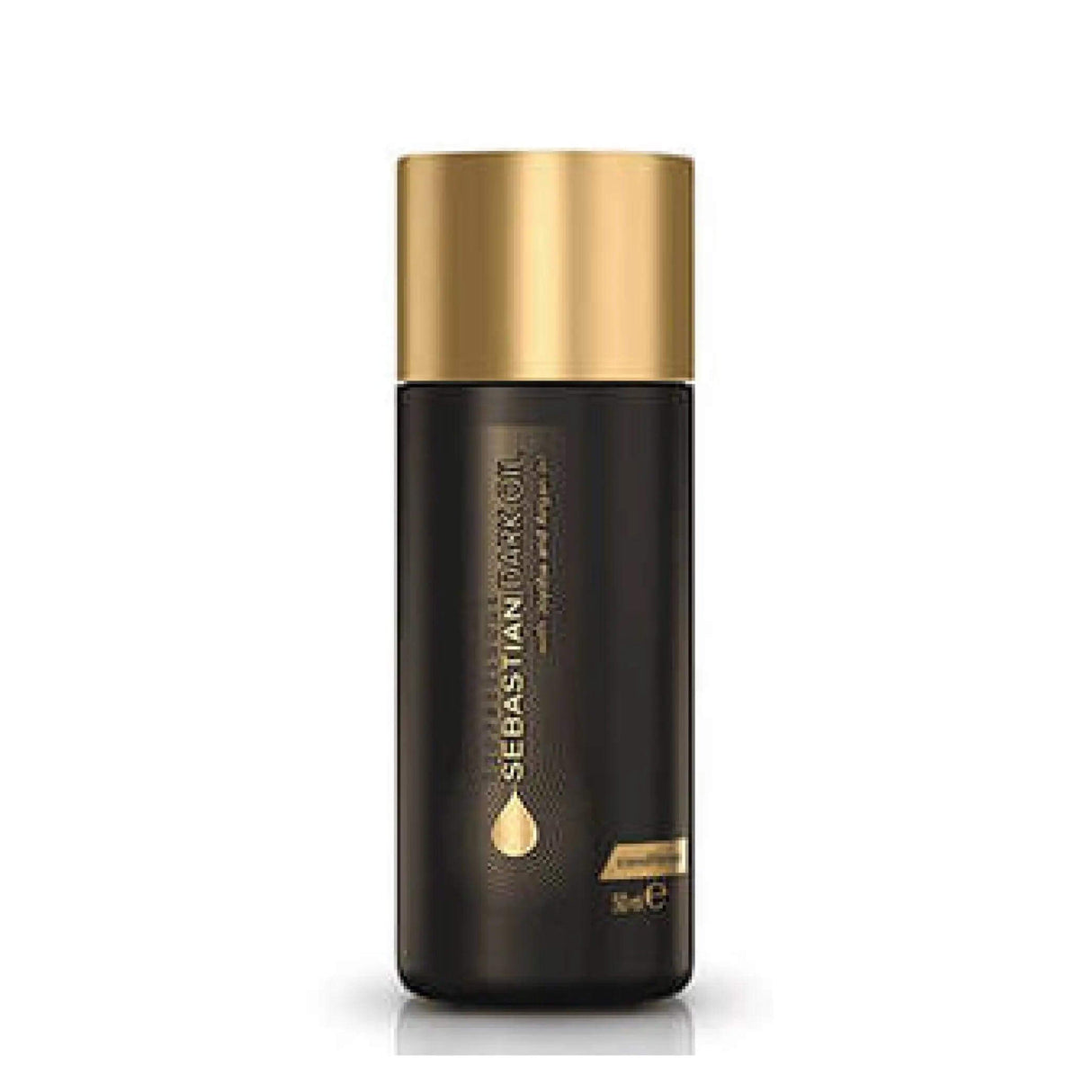 Sebastian Dark Oil Lightweight Conditioner bottle with gold cap, designed to smooth, detangle, and add body to hair.