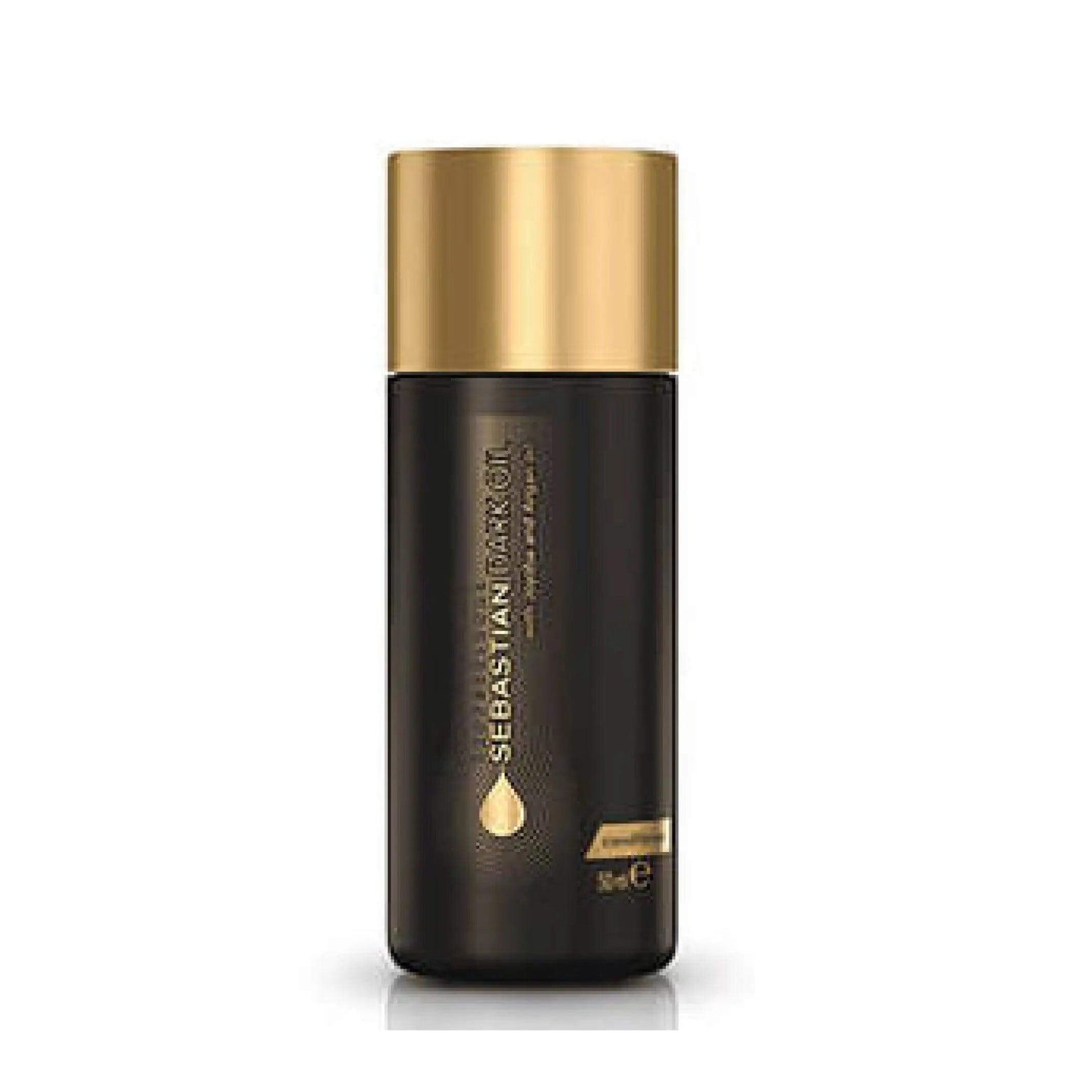 Sebastian Dark Oil Lightweight Conditioner bottle with gold cap, designed to smooth, detangle, and add body to hair.