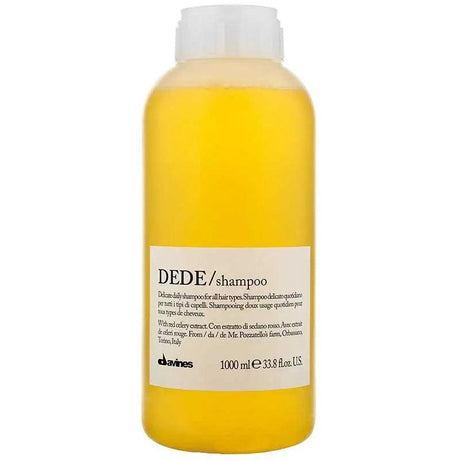 Davines Essential Haircare DEDE Shampoo Liter for gentle cleansing of fine hair, 1000ml bottle with natural ingredients.