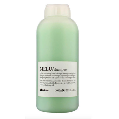 Davines MELU Shampoo Liter, anti-breakage formula, perfect for long or damaged hair, 1000ml bottle with elasticizing benefits.