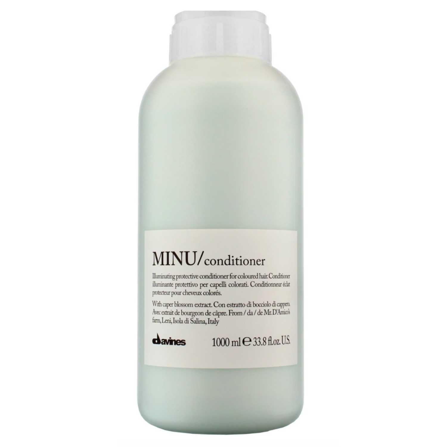 Davines Essential Haircare MINU Conditioner Liter for colored hair, enhances brightness, detangles, winner of Eco Beauty Awards.