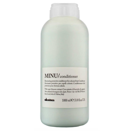 Davines Essential Haircare MINU Conditioner Liter for colored hair, enhances brightness, detangles, winner of Eco Beauty Awards.