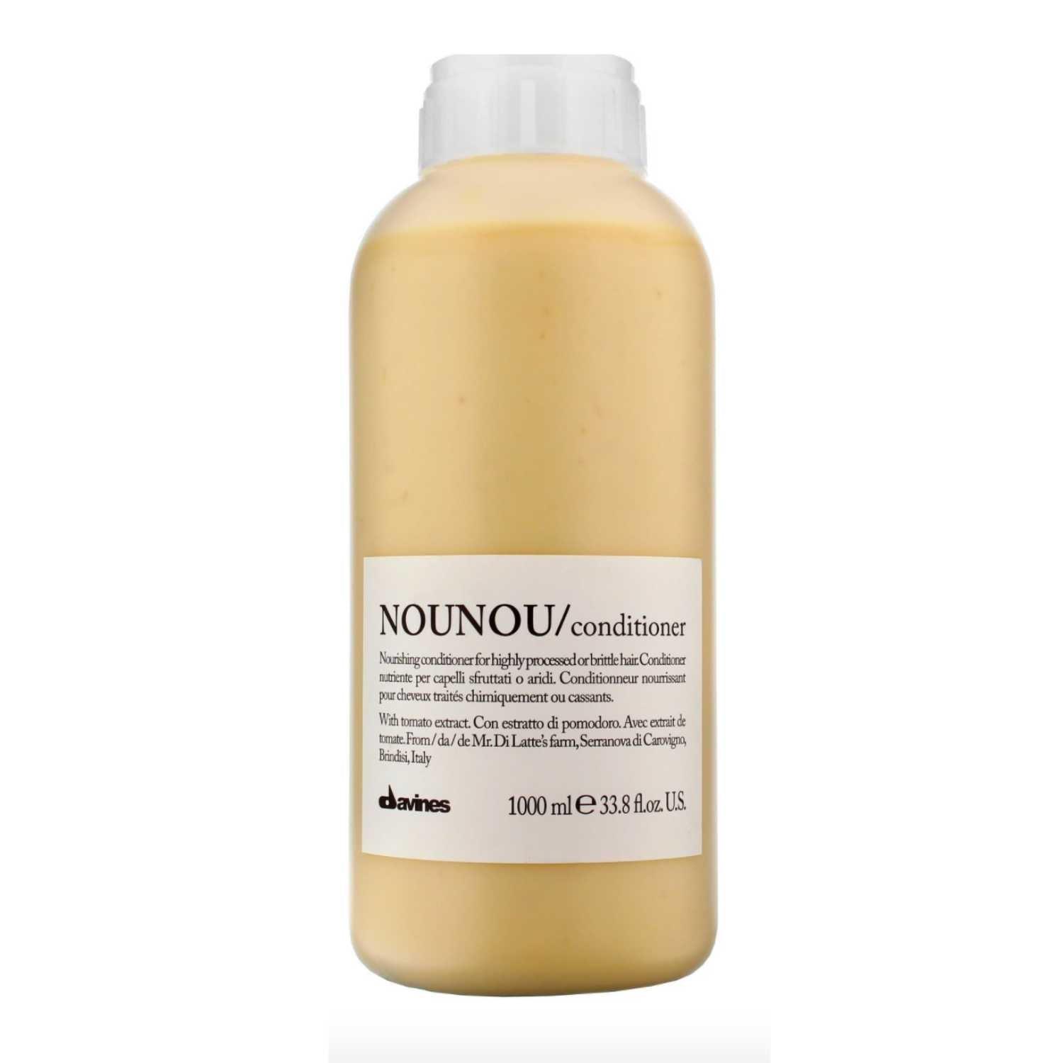 Davines NOUNOU Conditioner Liter for dry, bleached hair, moisturizes and detangles, infused with Vitamin E and natural extracts.