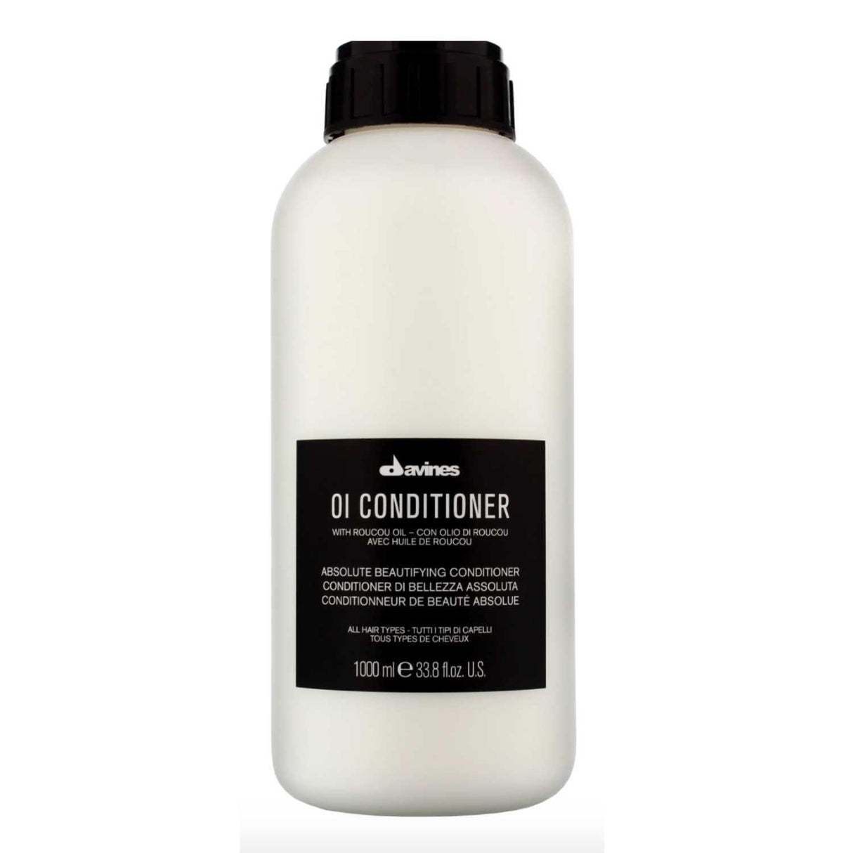 Davines Essential Haircare OI Conditioner Liter bottle for nourishing, shiny hair with UV protection and quick drying benefits.