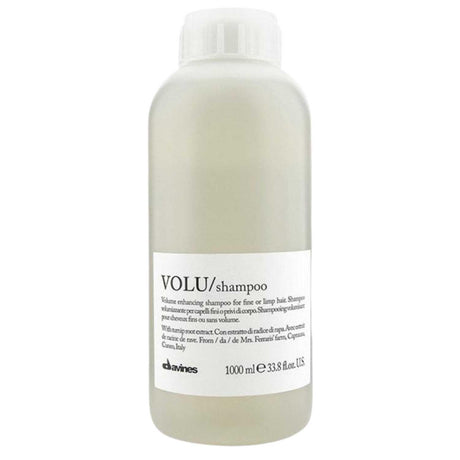 Davines Essential Haircare VOLU Shampoo Liter for fine hair, 1000ml bottle, volumizing formula enhances softness and shine.