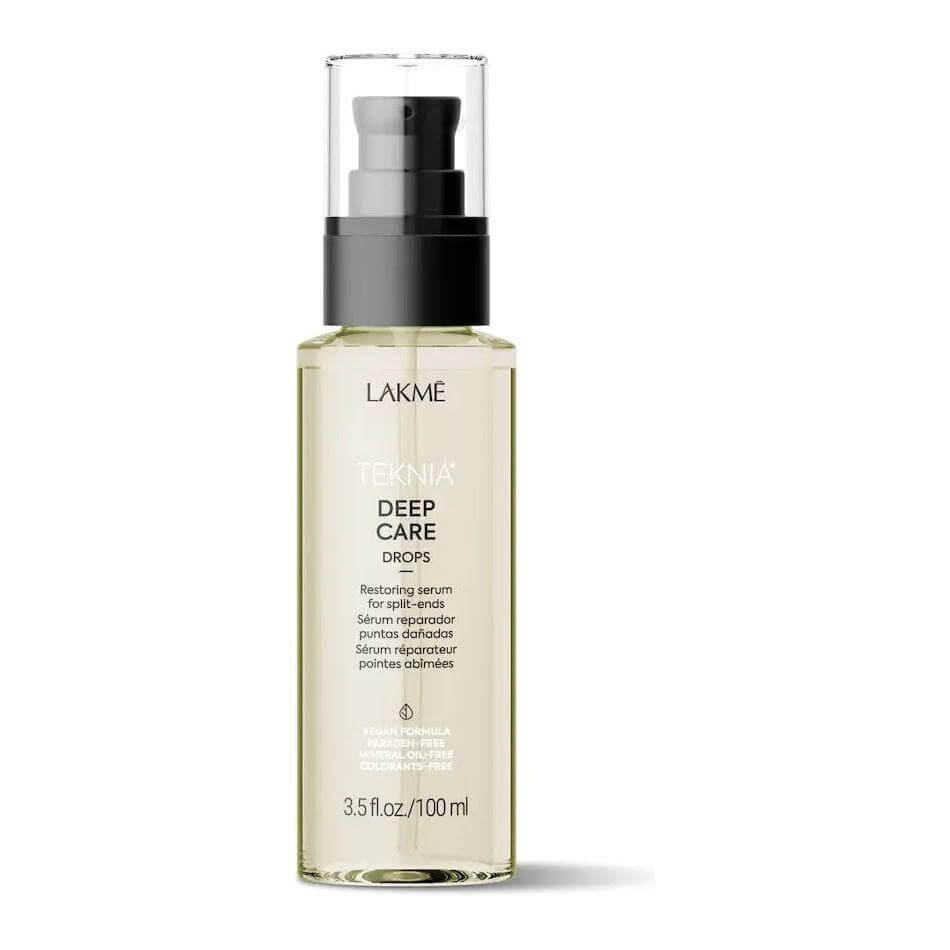 Lakme Teknia Deep Care Drops serum for repairing and smoothing damaged ends with floral fragrance and organic Ethiopian oil.