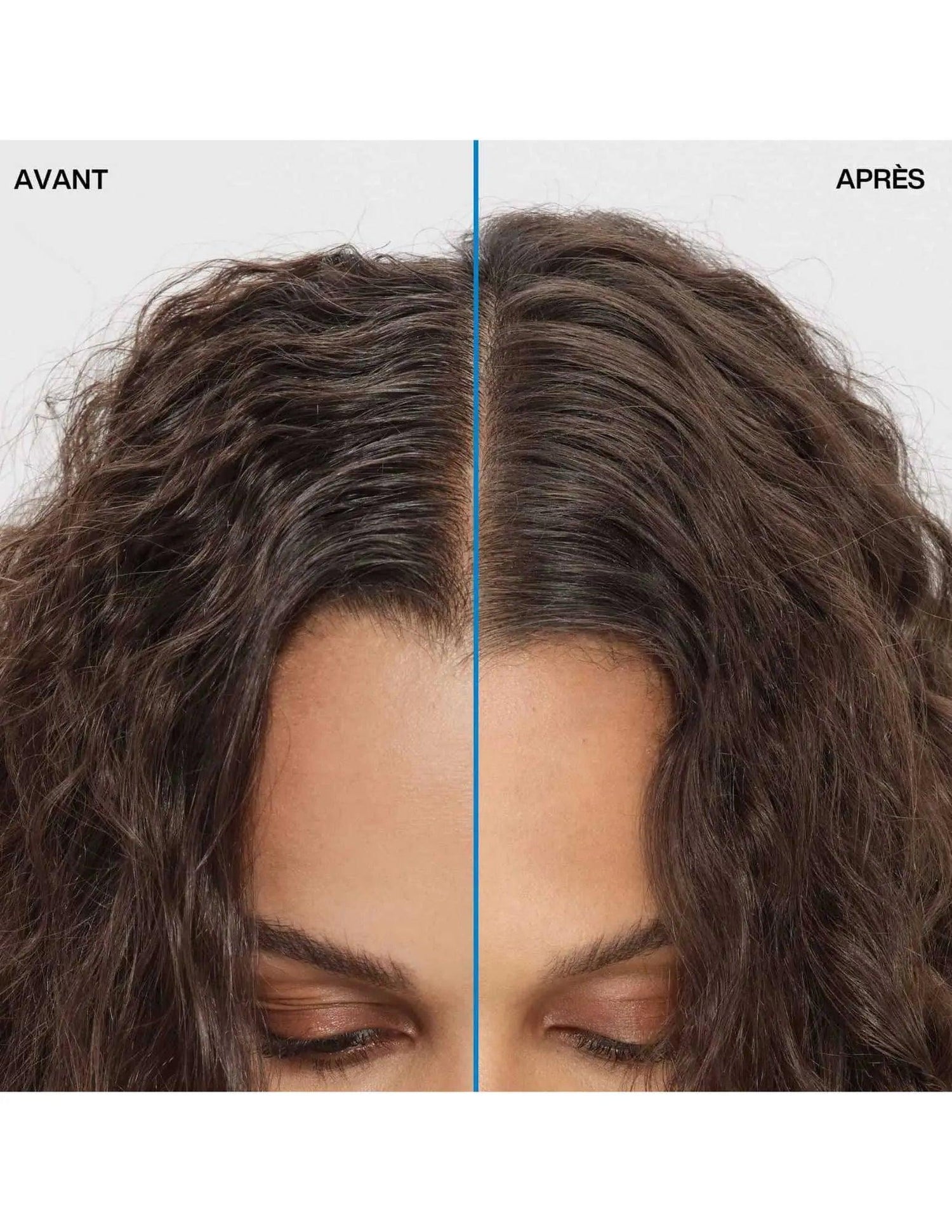 Before and after image showing the effect of Redken Deep Clean Dry Shampoo on textured hair, reducing oil and enhancing volume.