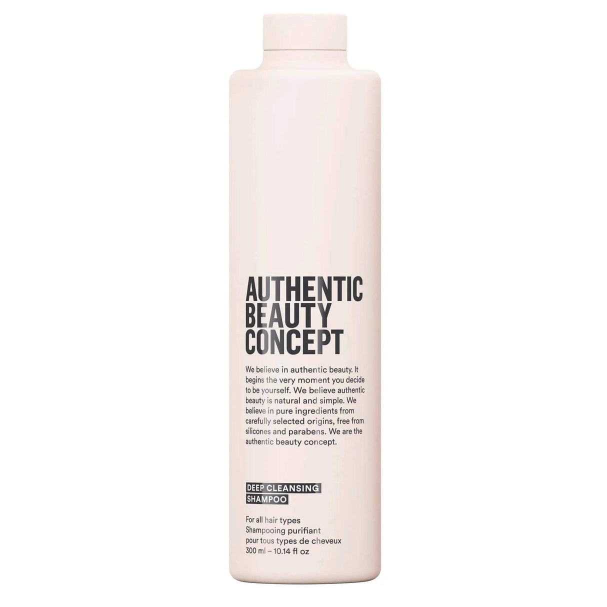 Authentic Beauty Concept Deep Cleansing Shampoo bottle, vegan and cruelty-free, free from sulfates, parabens, and silicones.