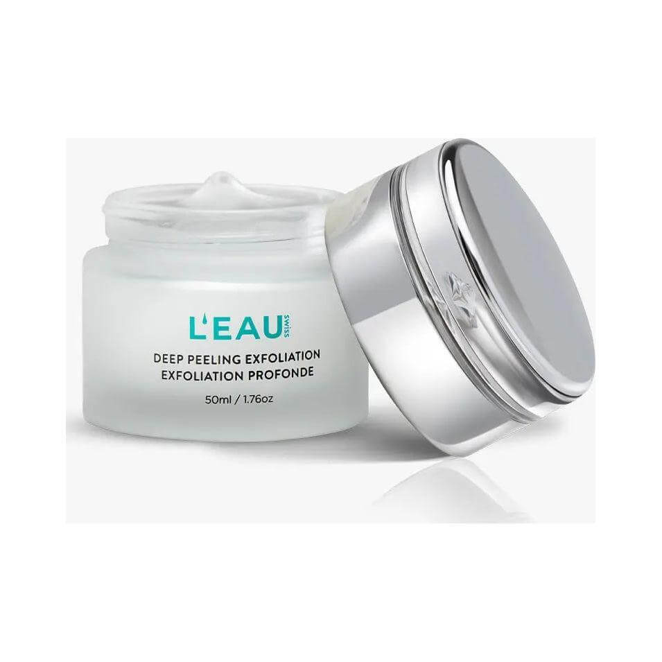 Deep Peeling Exfoliation cream jar open, 50ml, designed to gently cleanse pores, remove dead skin cells, and promote a youthful complexion.