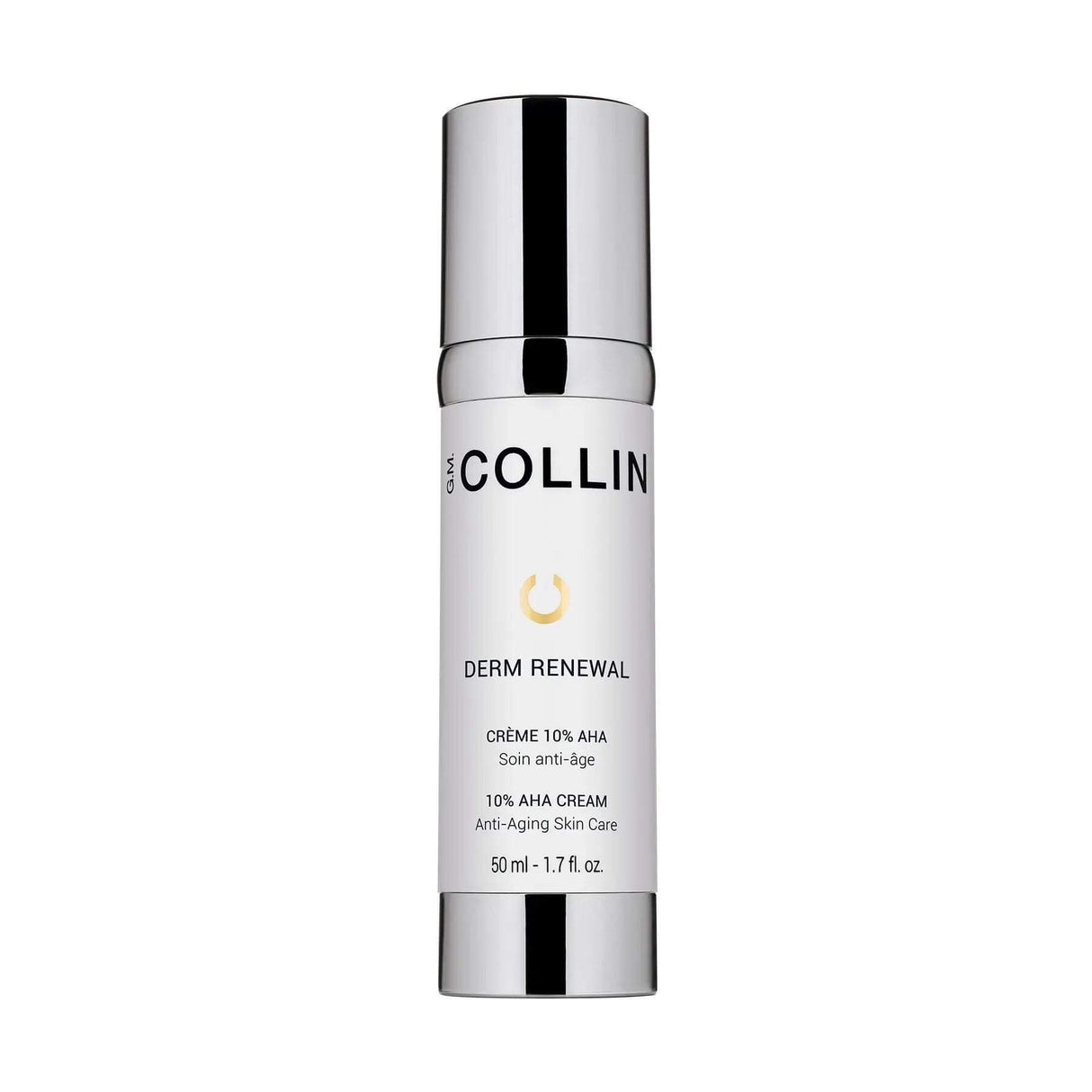 Derm Renewal Cream 10% AHA bottle for anti-aging and smooth skin texture.