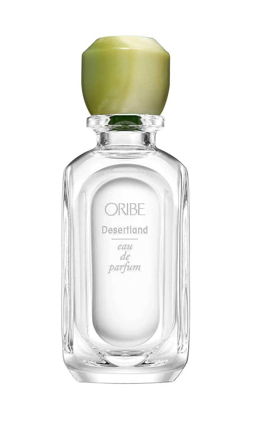 Desertland Eau De Parfum bottle with notes of juniper berry, lavender, pine, and cedarwood, capturing the essence of a vibrant desert.