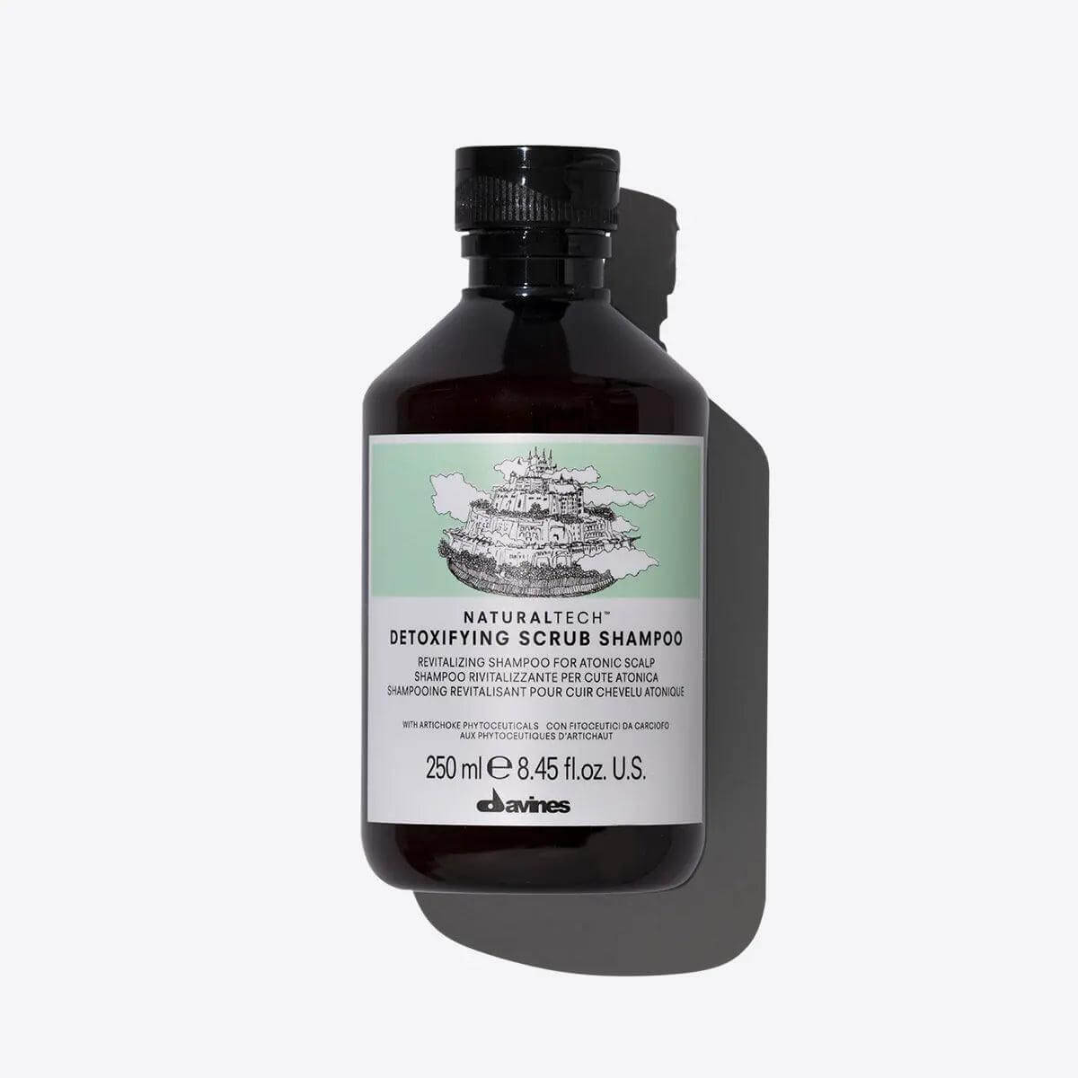 Davines Detoxifying Scrub Shampoo bottle for cleansing hair and scalp impurities, 250ml