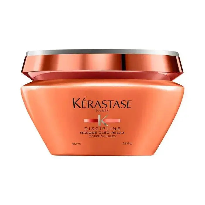 Kerastase Discipline Masque Oléo-Relax Mask for dry, frizzy hair control and deep conditioning in an orange container.