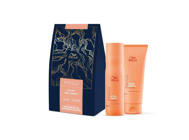 Duo Invigo Nutri-Enrich Shampoo and Conditioner set for nourishing dry hair, 300ml shampoo and 250ml conditioner with vibrant life boost.