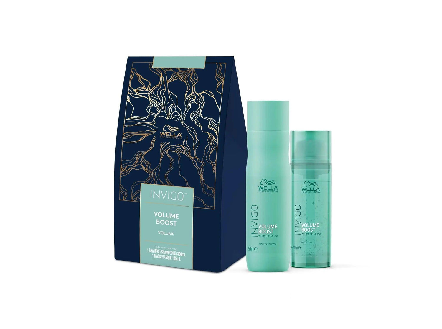 Wella Invigo Volume Boost Shampoo and Conditioner Set for Lightweight Volume and Residue Removal.