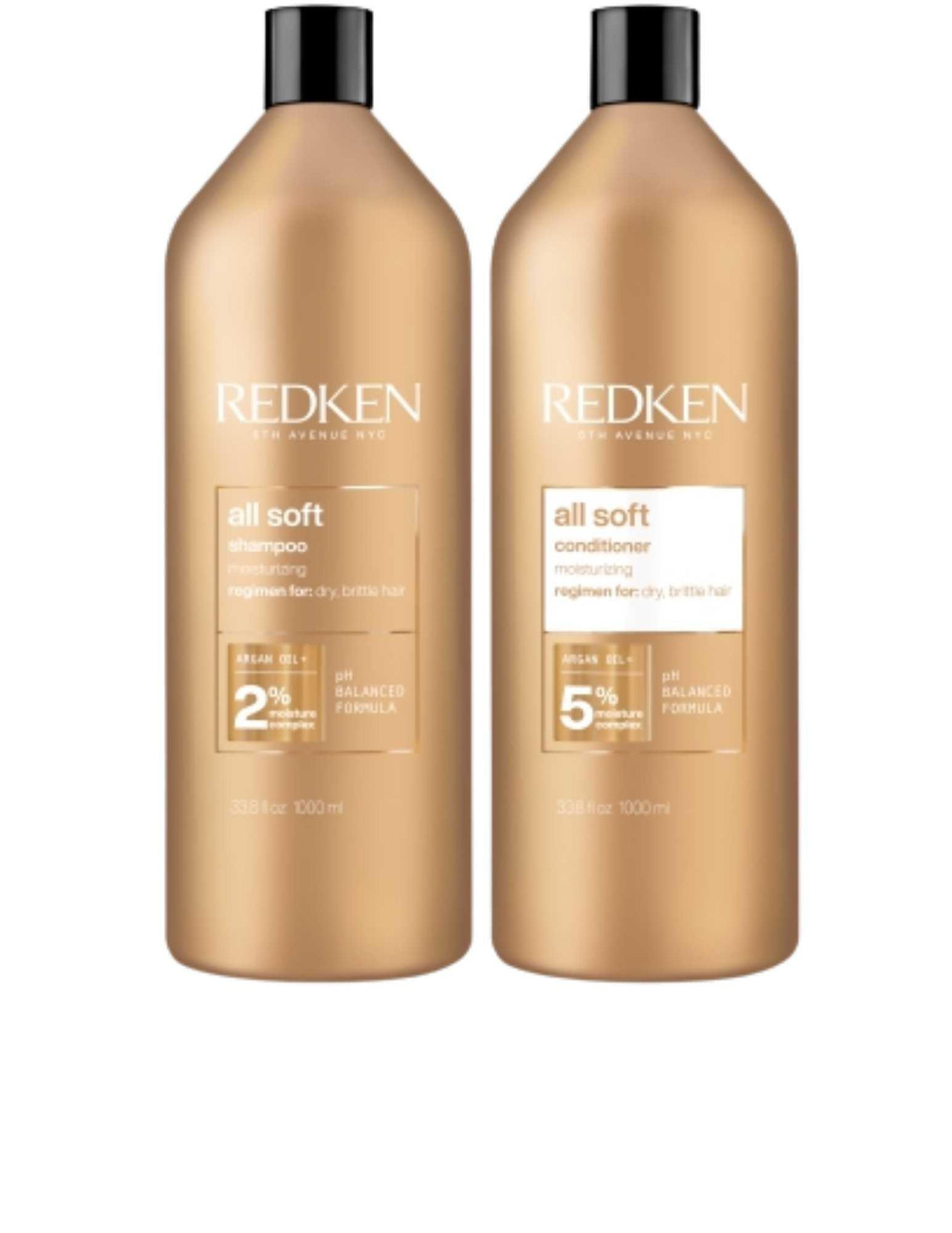 Redken Duo Liters - All Soft Shampoo & Conditioner for dry, brittle hair, providing deep hydration and nourishment.