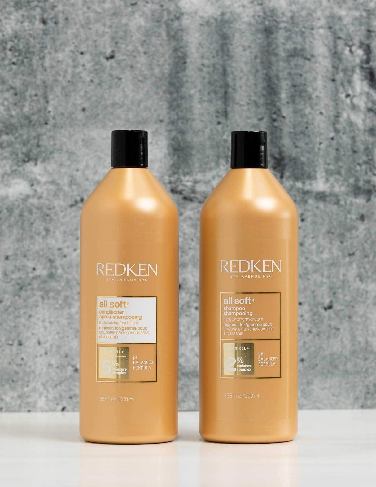Redken Duo Liters All Soft Shampoo & Conditioner set for dry, brittle hair. Provides deep hydration and nourishment.