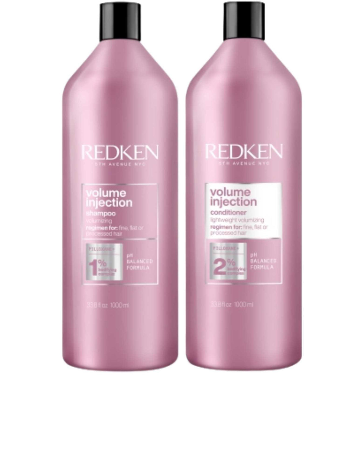 Redken Duo Liters Volume Injection Shampoo and Conditioner set for boosting volume and fullness in all hair types and textures.