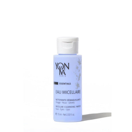 Yonka Eau Micellaire bottle for makeup removal and skin cleansing, suitable for all skin types, with gentle micellar formulation.
