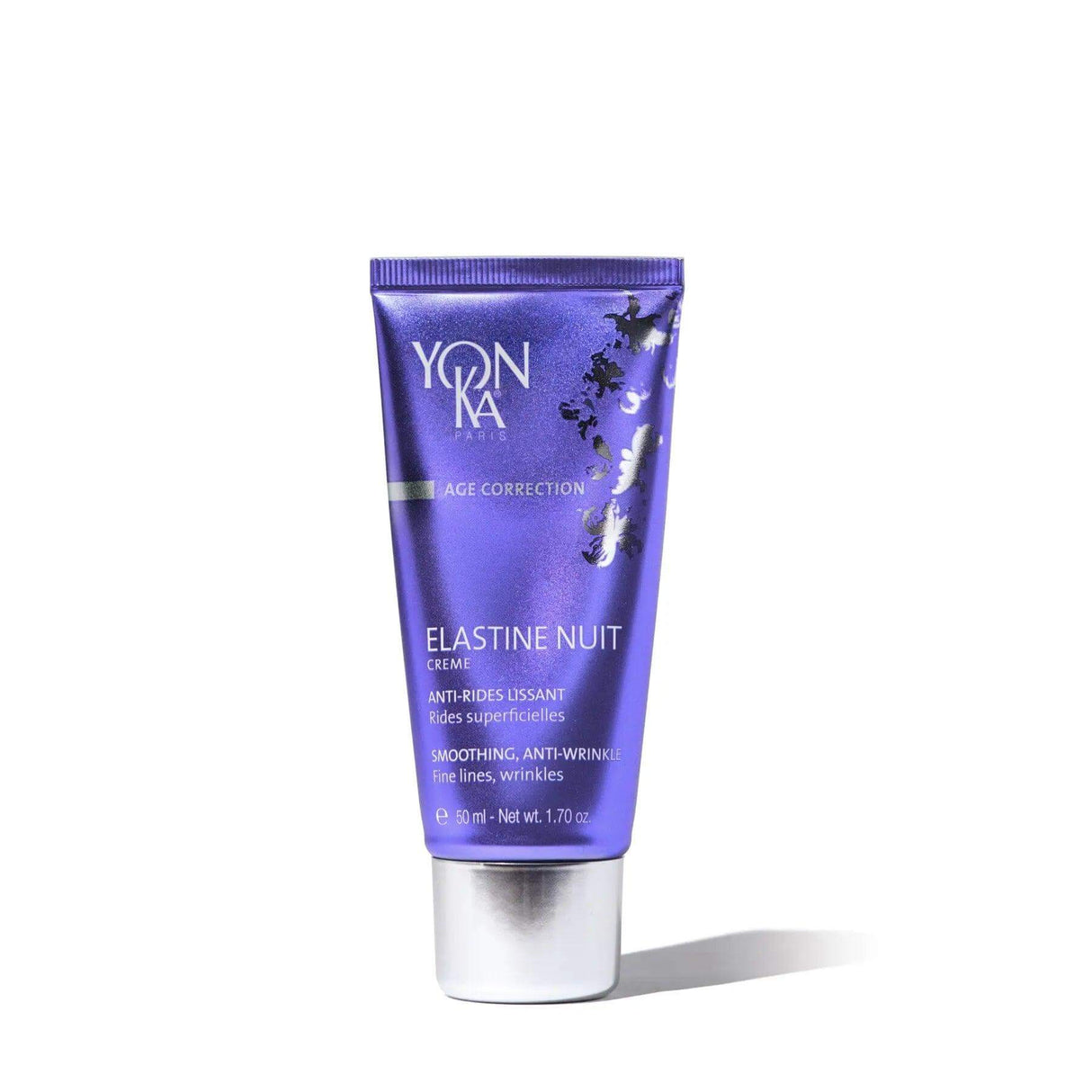 Yonka Elastine Nuit nighttime moisturizer for all skin types, targets aging signs, enhances youthful complexion, 50ml tube