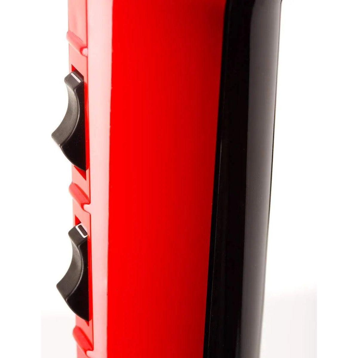 Side view of Elchim Classic 2001 Dryer in red showcasing control buttons, known for lightweight design and high-pressure airflow.