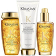 Kérastase Elixir Ultime Hair Oil Set for hydration and shine, includes shampoo, conditioner, and oil for all hair types.
