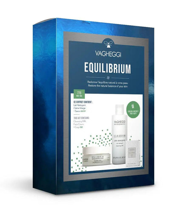 Equilibrium Christmas Gift Set with Cleansing Milk, Face Moisturizer, and Soap for natural skin balance and hydration.