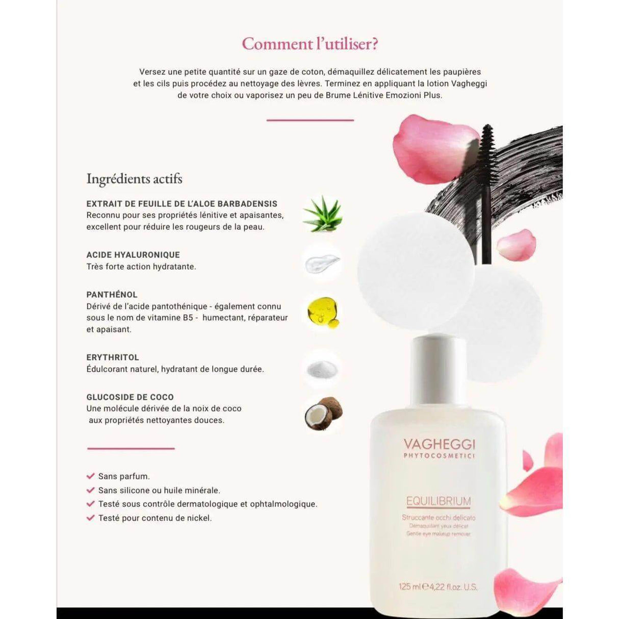 Equilibrium Gentle Eye and Makeup Remover with aloe, panthenol, and hyaluronic acid for sensitive eyes and contact lens wearers.