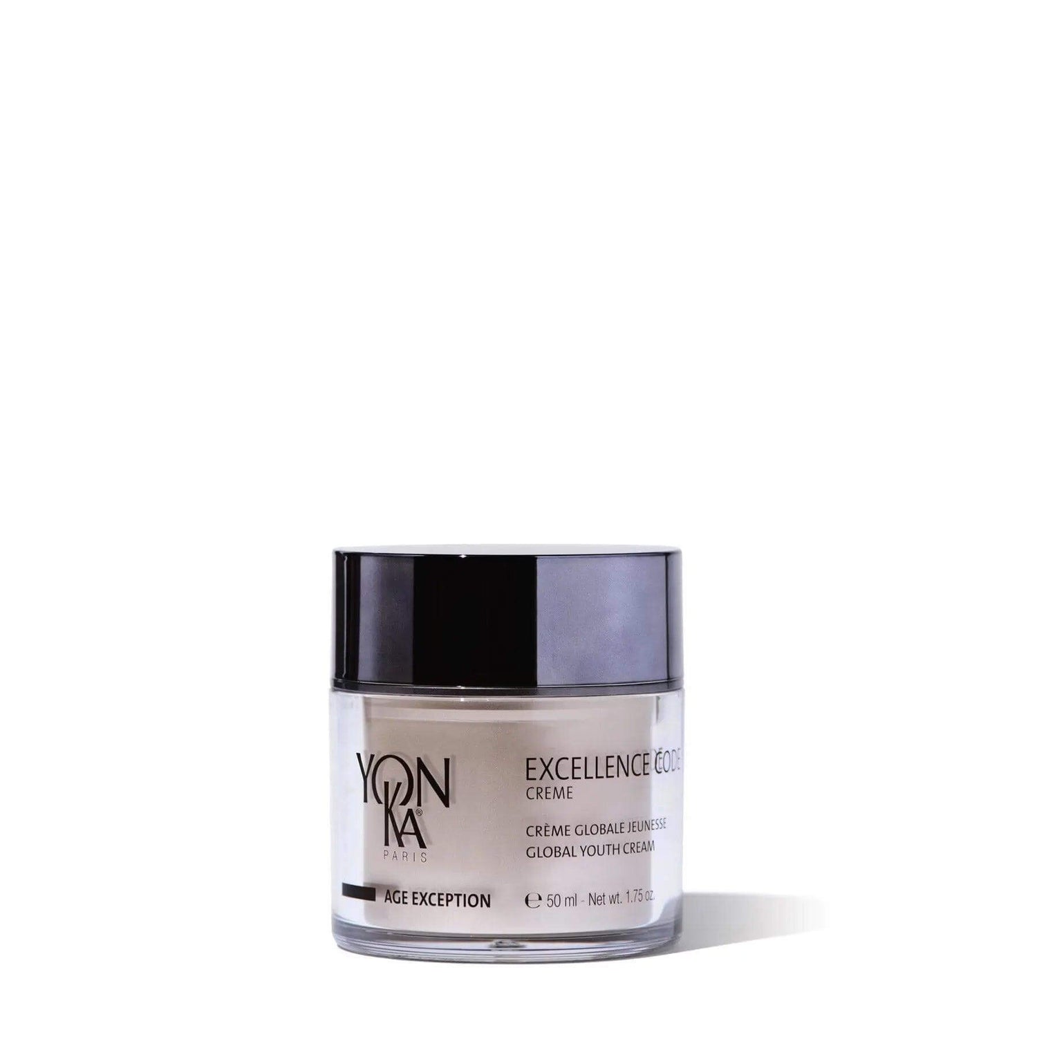 Jar of Yonka Excellence Code Crème anti-aging cream for mature skin; targets fine lines, wrinkles, and uneven skin tone.