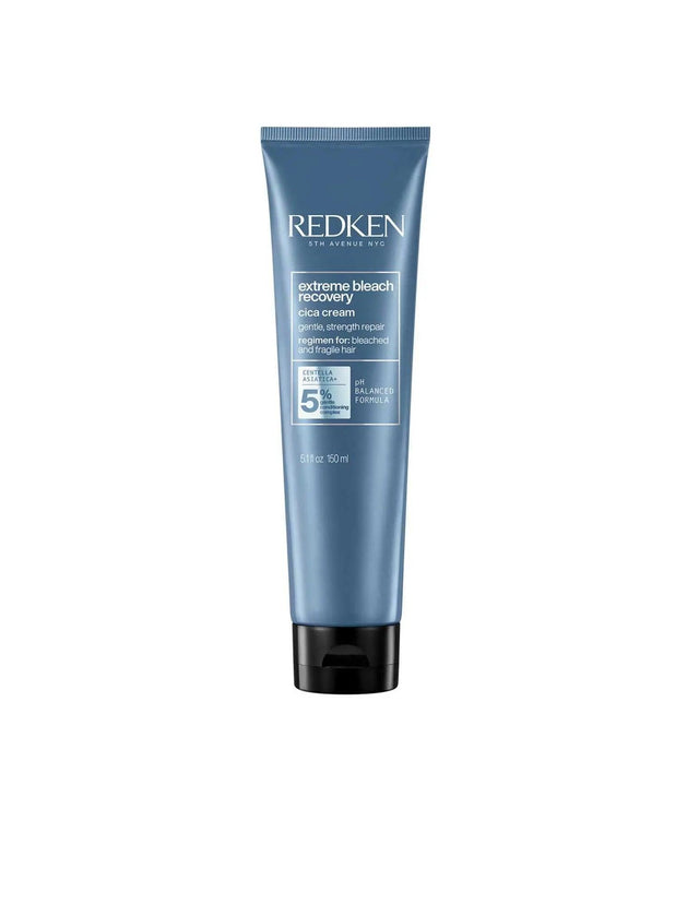 Redken Extreme Bleach Recovery Cica Cream tube for repairing and nourishing bleached hair, suitable for all textures.