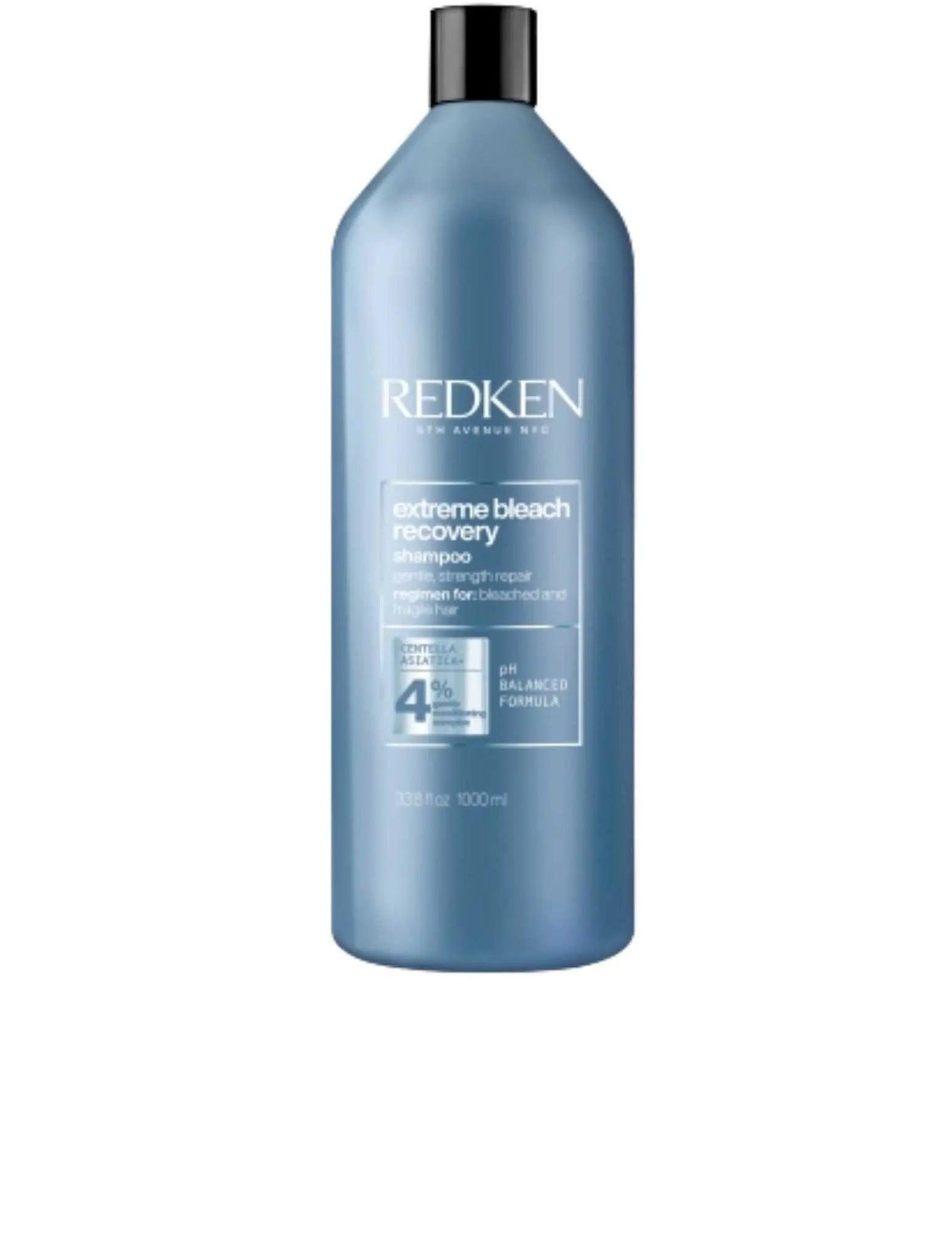 Redken Extreme Bleach Recovery Shampoo 1L bottle for damaged and bleached hair care, suitable for all textures.