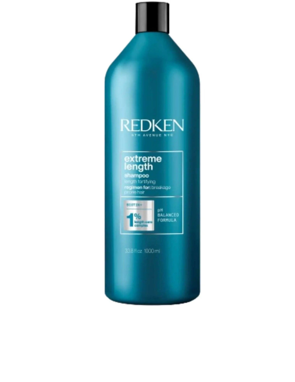 Redken Extreme Length Shampoo 1L bottle for healthy hair growth, minimizing breakage, suitable for all hair types and textures.