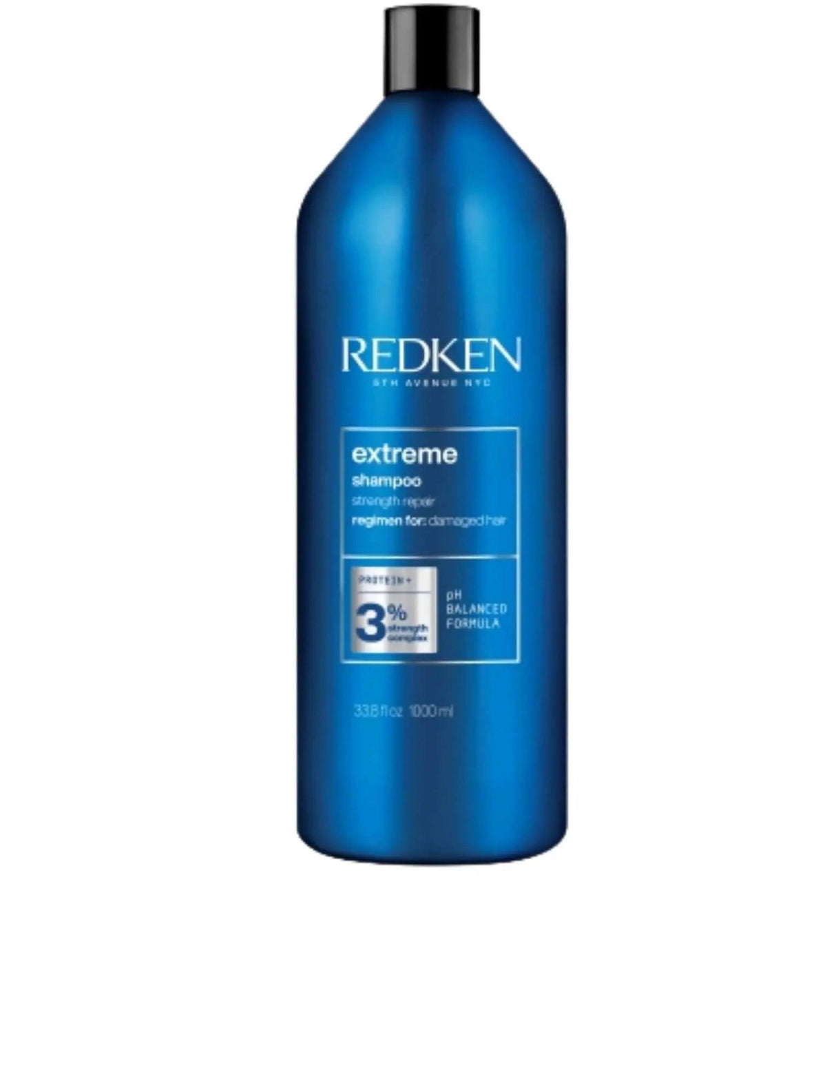 Redken Extreme Shampoo 1L bottle for strengthening and fortifying damaged hair, suitable for all hair types and textures.