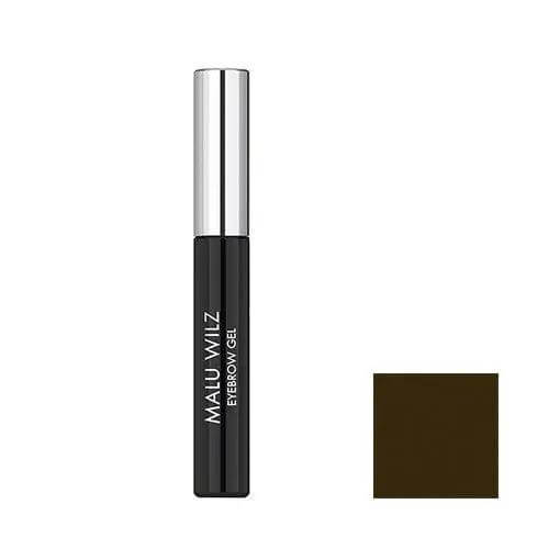 Malu Wilz Eyebrow Gel 6ml in black packaging, includes color swatch for shaping and defining eyebrows with a polished finish.