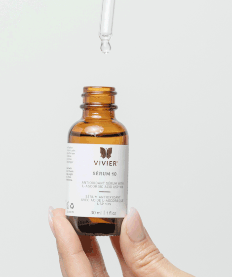 Vivier Serum 10 antioxidant serum bottle with dropper for youthful, radiant skin.