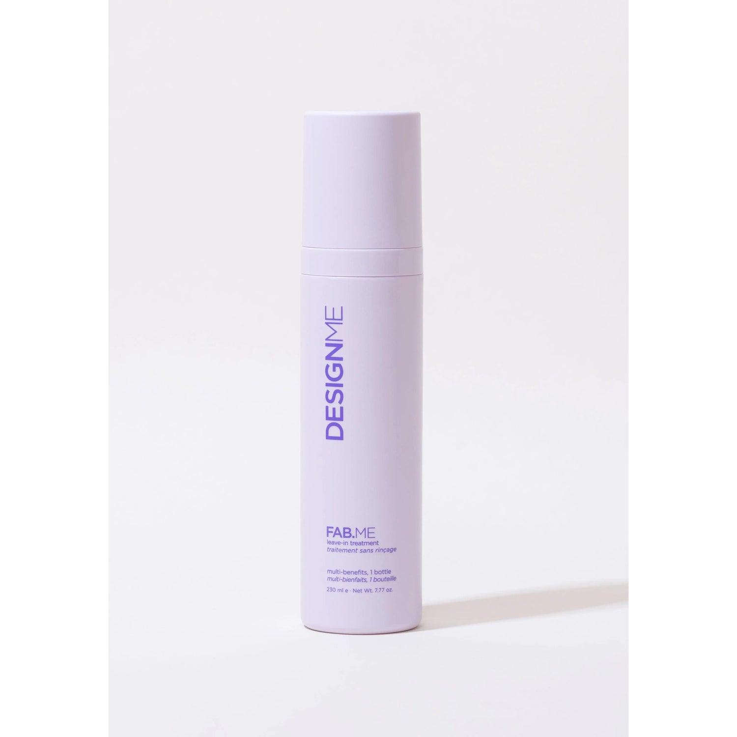 Fab.Me Leave-In Treatment bottle by DESIGN.ME; enhances, protects, nourishes with heat protection, detangling, and shine.