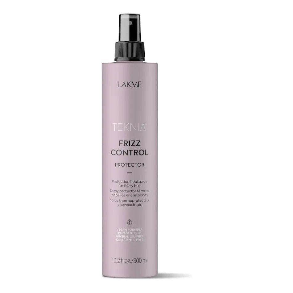 Lakme Teknia Frizz Control Protector bottle for detangling and taming frizz in hair with ylang-ylang fragrance, 300ml.