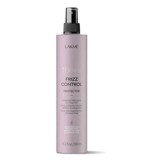 Lakme Teknia Frizz Control Protector bottle for detangling and taming frizz in hair with ylang-ylang fragrance, 300ml.